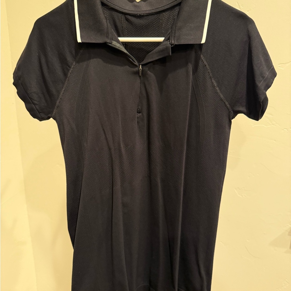 Athleta Golf Tennis Athletic Polo Collared Shirt Quarter Zip Black Size M